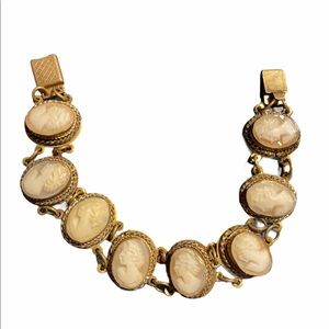 Vintage Brass fancy shell cameo link bracelet